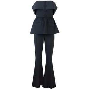 Self Portrait, Jumpsuits & Playsuits, Dames, Zwart, M, Leer, Corset Broek met Ritssluiting