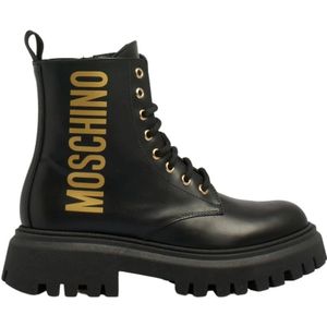 Moschino, Schoenen, Dames, Zwart, 36 EU, Leer, Veterschoenen
