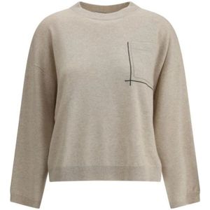Brunello Cucinelli, Truien, Dames, Beige, XS, Wol, Trui van wol met juwelen