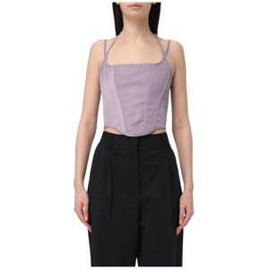 Pinko, Tops, Dames, Paars, L, Satijn, Mouwloze Vierkante Hals Korset Top Lila