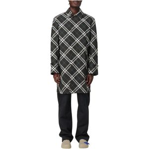 Burberry, Mantels, Heren, Veelkleurig, M, Multicolor Geruit Lang Jas