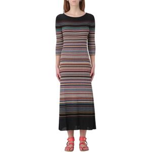 Paul Smith, Kleedjes, Dames, Veelkleurig, M, Gestreepte Gebreide Midi Jurk