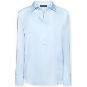 Elena Mirò, Blouses & Shirts, Dames, Blauw, XS, Satijn, Polo T-shirt van satijn en jersey