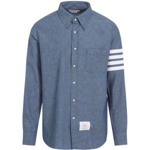 Thom Browne, Overhemden, Heren, Blauw, M, Katoen, Blauw Katoenen Overhemd