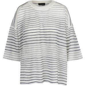 Roberto Collina, Tops, Dames, Beige, S, Katoen, Linnen en katoenen T-shirt met ronde geribbelde halslijn