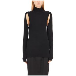 Helmut Lang, Truien, Dames, Zwart, M, Geribbelde Viscose Top