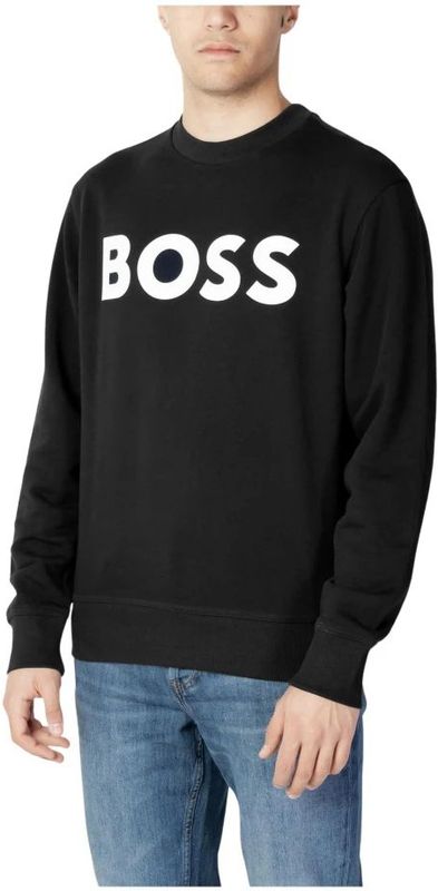 Hugo Boss, Sweatshirts & Hoodies, Heren, Zwart, XL, Katoen, Zwart Print Lange Mouw Sweatshirt