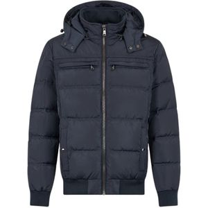 Roberto Cavalli, Jassen, Heren, Blauw, XL, Gewatteerd Donsjack met Afneembare Capuchon