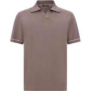 Boggi Milano, Truien, Heren, Bruin, S, Katoen, Katoenen Crêpe Gebreid Polo Shirt