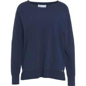 Kaos, Truien, Dames, Blauw, L, Blauwe Gebreide Trui met Geribbelde Details