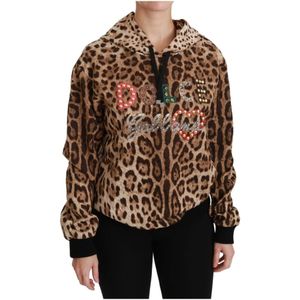 Dolce & Gabbana, Sweatshirts & Hoodies, Dames, Bruin, M, Katoen, Luipaardprint Hoodie