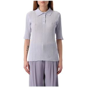 Fabiana Filippi, Tops, Dames, Paars, S, Lila Geribbeld Gebreid Poloshirt