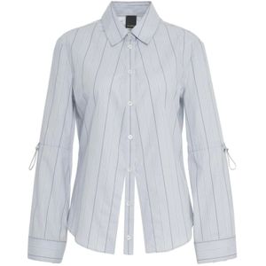 Pinko, Blouses & Shirts, Dames, Grijs, L, Katoen, Gestreepte Poplin Blouse met Kent Kraag