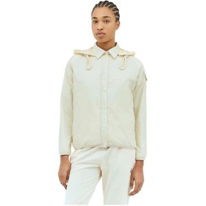 Moncler, Jassen, Dames, Beige, M, Gewatteerd overhemdjack met afneembare capuchon