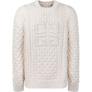 Givenchy, Truien, Heren, Wit, L, Katoen, Crème 4G Geweven Gebreide Trui