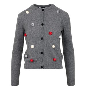 Msgm, Truien, Dames, Grijs, S, Wol, Grijze wollen trui met rozetten