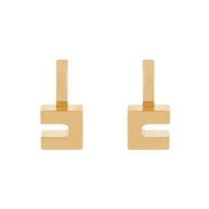 Elisabetta Franchi, Accessoires, Dames, Geel, ONE Size, Gouden gebogen oorbellen met micrologo