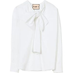 Plan C, Blouses & Shirts, Dames, Wit, XS, Katoen, Witte Poplin Overhemd met Maxi Strik