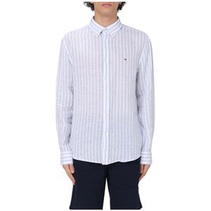 Tommy Hilfiger, Overhemden, Heren, Blauw, L, Katoen, Blauw Gestreept Overhemd