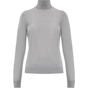 Saint Laurent, Truien, Dames, Grijs, L, Wol, Wollen coltrui met geborduurd logo