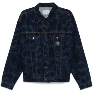 Carhartt Wip, Jassen, Heren, Blauw, L, Denim, Indigo Camo Denim Jas