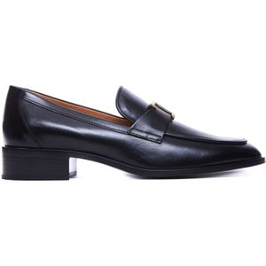Tod's, Schoenen, Dames, Zwart, 37 EU, Zwarte platte schoenen met logoplaquette