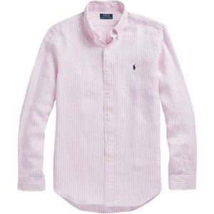 Polo Ralph Lauren, Overhemden, Heren, Roze, S, Linnen, Lange mouw sportshirt roze/wit