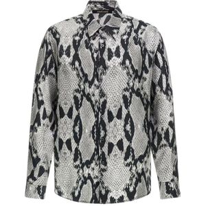 Roberto Cavalli, Overhemden, Heren, Zwart, XL, Zwarte Bedrukte Shirt Gemaakt in Italië