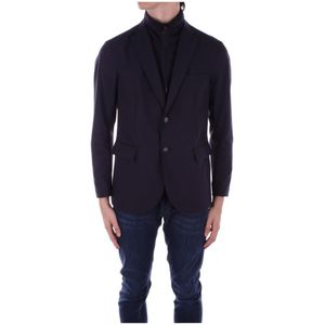 Emporio Armani, Jassen, Heren, Blauw, S, Leer, Blauwe Blazer met Knopen en Rits