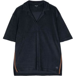 Paul Smith, Tops, Heren, Blauw, XL, Katoen, Blauw Streep Trim Logo Patch T-shirt
