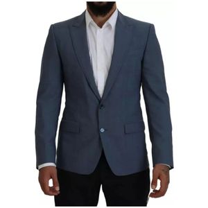 Dolce & Gabbana, Pakken, Heren, Blauw, S, Wol, Blauwe Wol Slim-Fit Blazer Jas