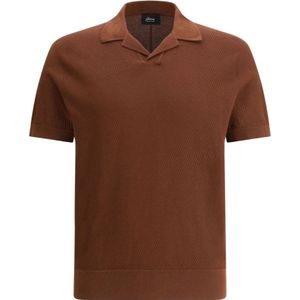 Brioni, Tops, Heren, Bruin, XL, Katoen, Bruin Jacquard Katoenen Polo met Korte Mouwen