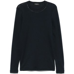 Fabiana Filippi, Truien, Dames, Blauw, M, Marineblauwe Trui met Ronde Hals