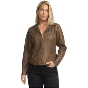 2-Biz, Jassen, Dames, Bruin, M, Leer, Stijlvolle Blazer met Lederlook