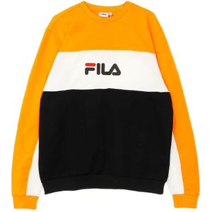 Fila, Sweatshirts & Hoodies, Heren, Veelkleurig, XS, Katoen, Heren Lichtgewicht Crewneck Sweatshirt Zwart/Oranje/Wit