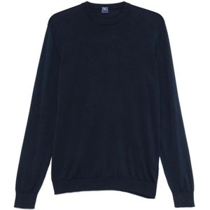 Fedeli, Truien, Heren, Blauw, M, Blauwe Crew Neck Sweater Lange Mouwen