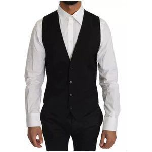 Dolce & Gabbana, Pakken, Heren, Zwart, S, Wol, Klassieke Zwarte Wol Slim Fit Vest