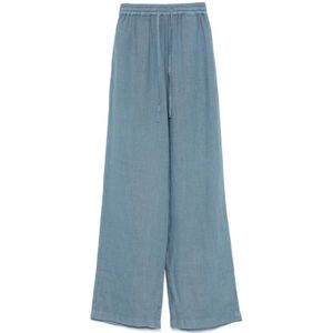 Fay, Broeken, Dames, Blauw, W27, Linnen, Wijde Broek