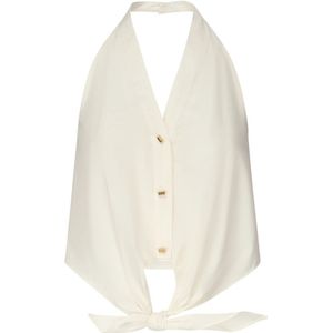 Guess, Tops, Dames, Wit, M, Strik Detail Knoop-Top in Sandy