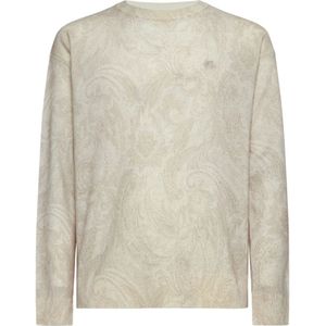 Etro, Truien, Heren, Beige, XL, Wol, Paisley Motief Wollen Trui