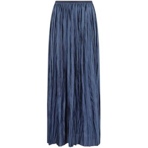 Roberto Collina, Rokken, Dames, Blauw, S, Satijn, Navy Geplooide Lange Rok