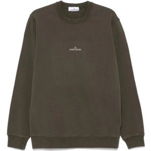 Stone Island, Sweatshirts & Hoodies, Heren, Bruin, S, Katoen, Groene Crewneck Fleece Sweatshirt
