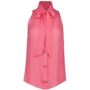 Moschino, Blouses & Shirts, Dames, Roze, 2Xs, Mouwloze zijden blouse met strik