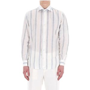 Eleventy, Overhemden, Heren, Wit, 3Xl, Linnen, Gestreept linnen overhemd