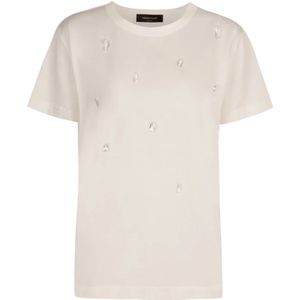 Fabiana Filippi, Tops, Dames, Wit, L, Katoen, Katoenen T-shirt met ronde hals en strass-steentjes