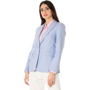 Max Mara Weekend, Jassen, Dames, Blauw, S, Katoen, Single-breasted Katoen Linnen Jas - Periwinkle