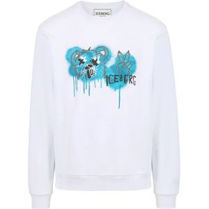 Iceberg, Sweatshirts & Hoodies, Heren, Wit, L, Katoen, Sweatshirt met ronde hals en berenprint