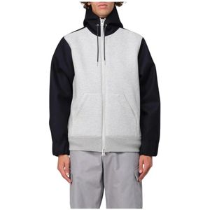 Sacai, Sweatshirts & Hoodies, Heren, Grijs, M, Katoen, Grijze Colorblock Zip Up Hoodie Sweater