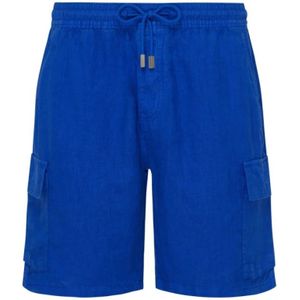 Vilebrequin, Korte broeken, Heren, Blauw, XL, Linnen, Effen linnen bermuda shorts met cargozakken voor heren