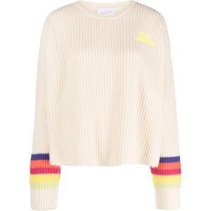 Giada Benincasa, Truien, Dames, Beige, M, Wol, Gestreepte Ribgebreide Trui